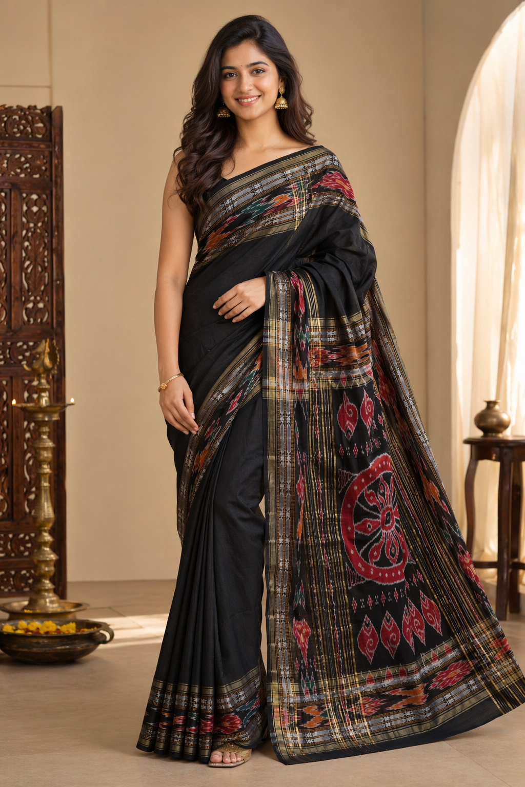 ADVITA Chandralekha : Premium Raw Silk Traditional  Sambalpur Ikkat border