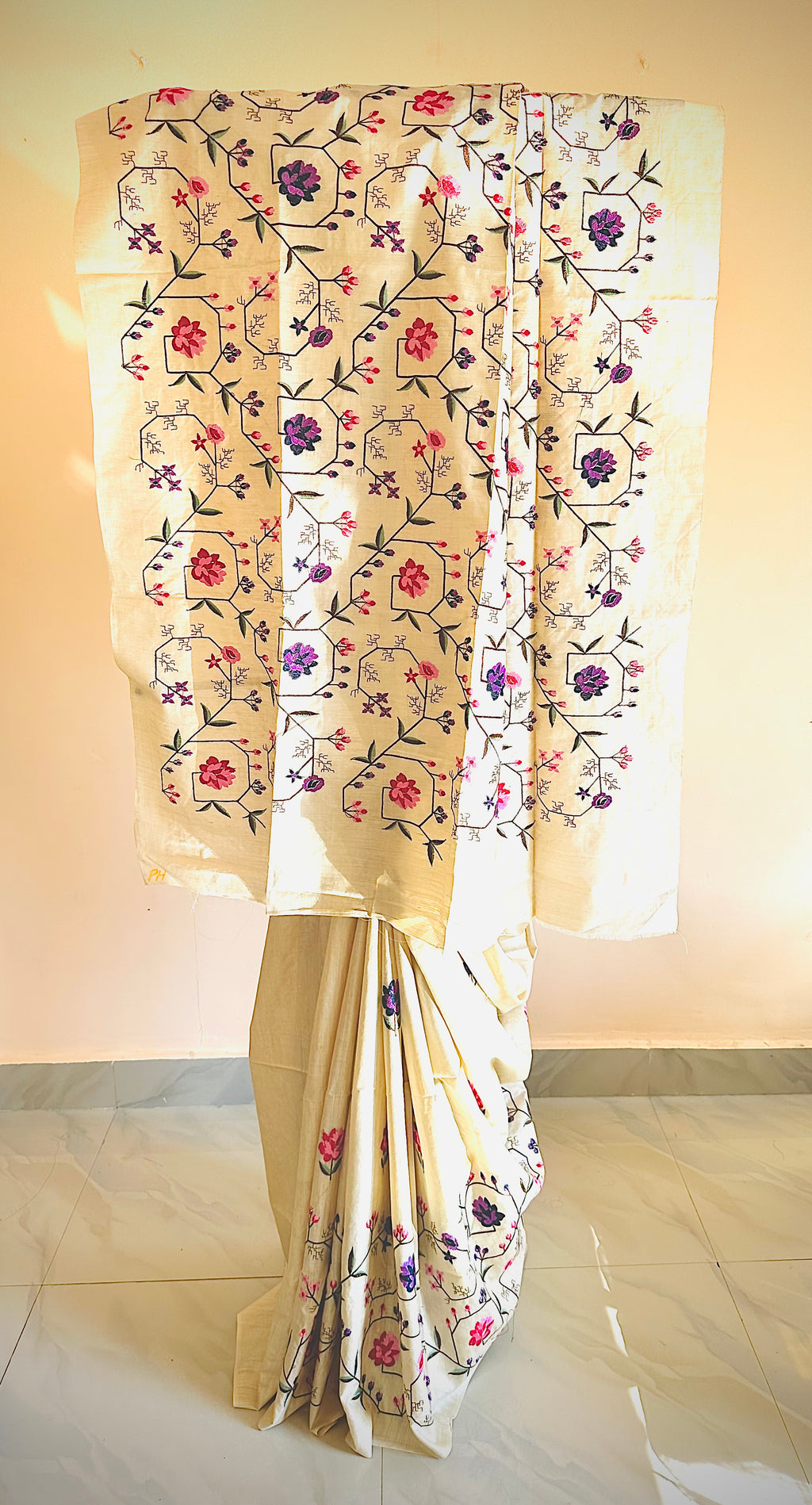 ADVITA Hemlata : Pure Kosa Silk Saree – Premium Parsi embroidered